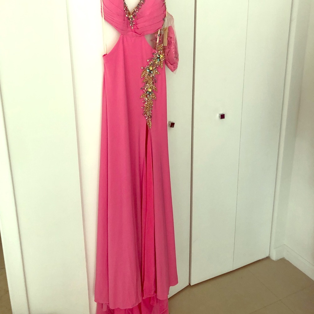 Pink embellished evening gown